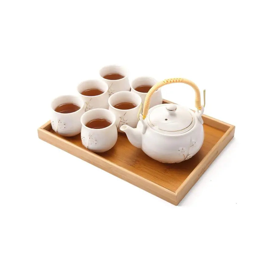 White Porcelain Tea Set with Tray