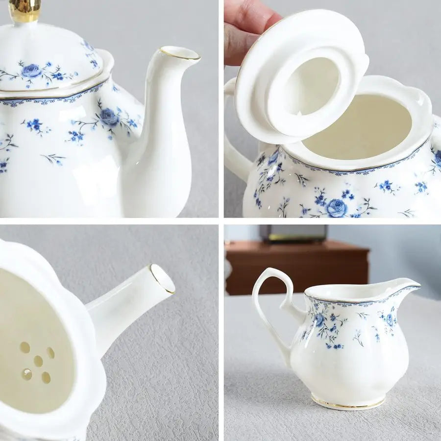 15-Piece Blue Rose Porcelain Tea Set