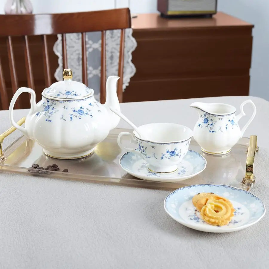 15-Piece Blue Rose Porcelain Tea Set