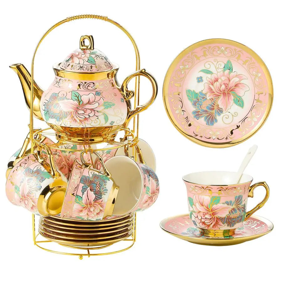 European Porcelain Tea Set with Holder
