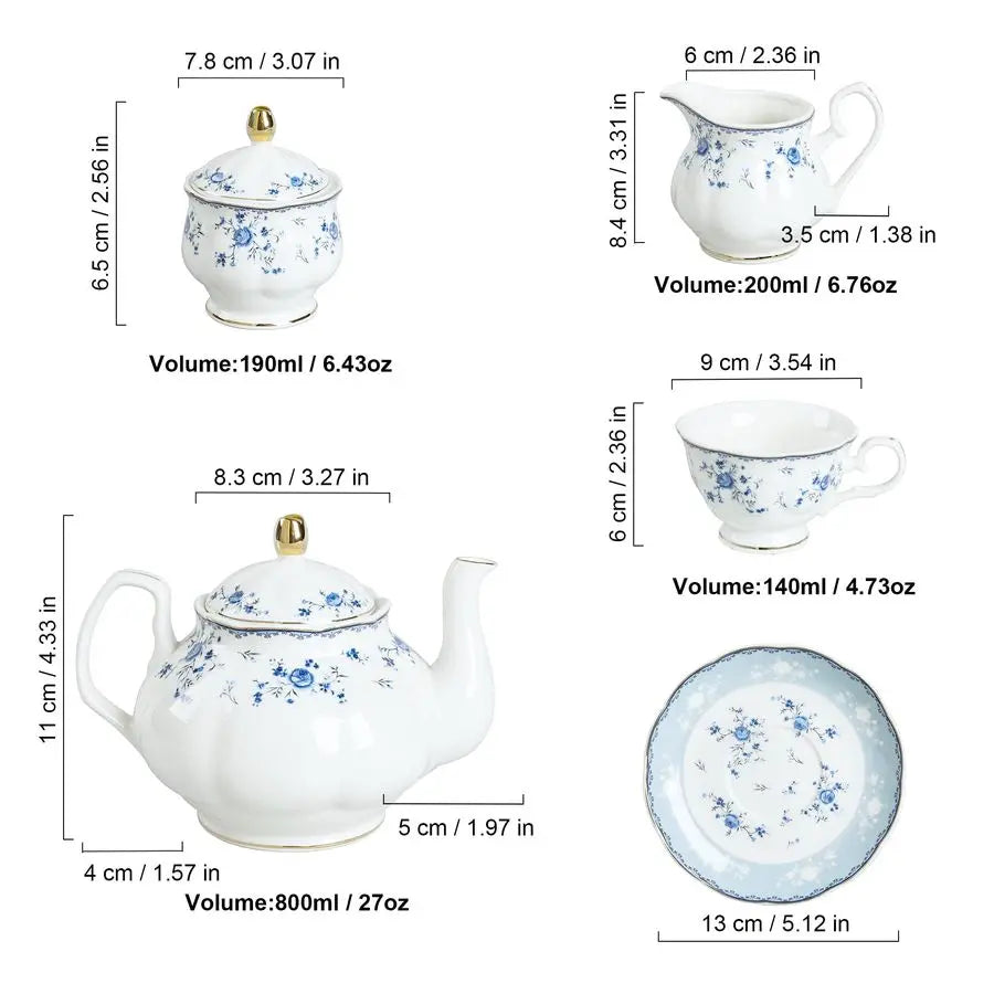 15-Piece Blue Rose Porcelain Tea Set