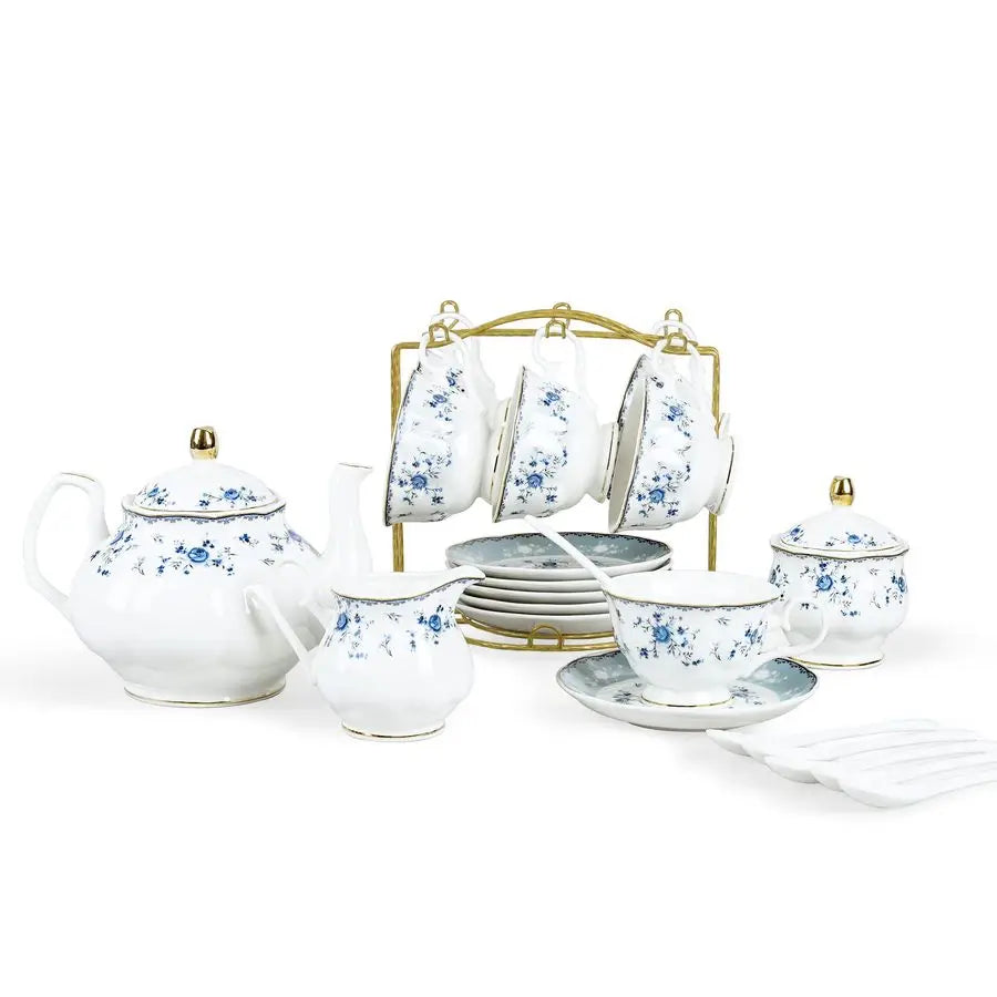15-Piece Blue Rose Porcelain Tea Set