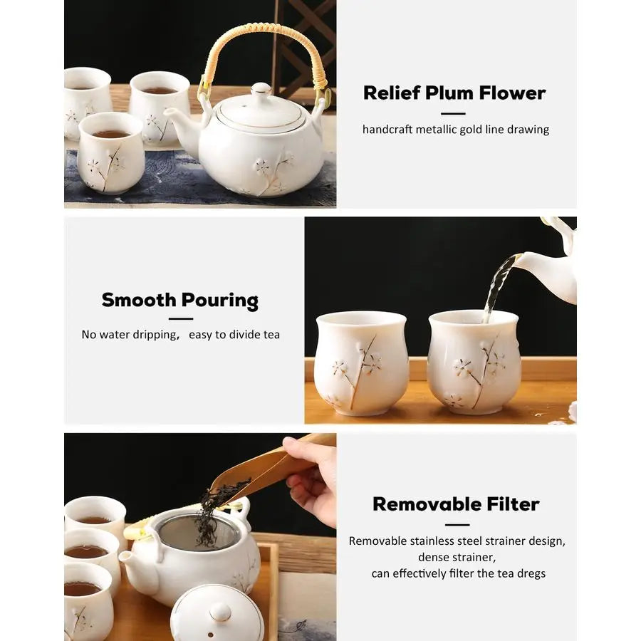 White Porcelain Tea Set with Tray