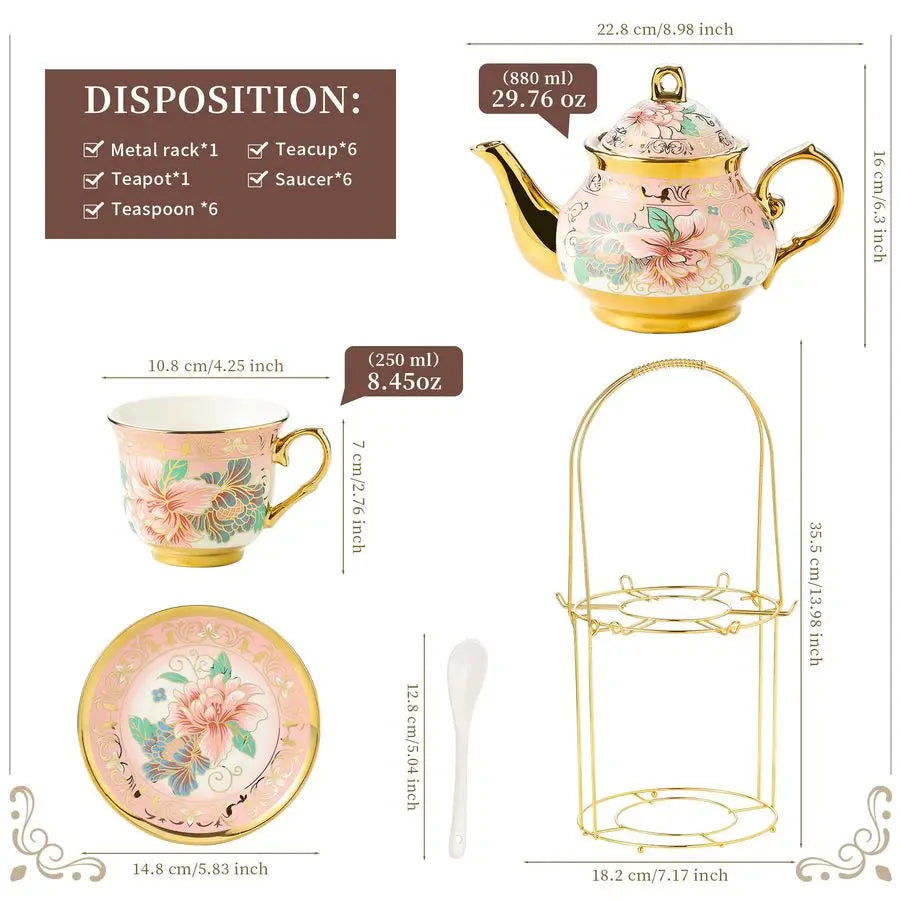 European Porcelain Tea Set with Holder